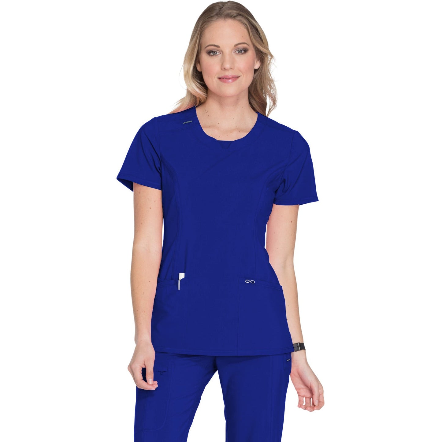 Infinity Infinity Women's Stretch Rib-knit Back Panel Round Neck Top