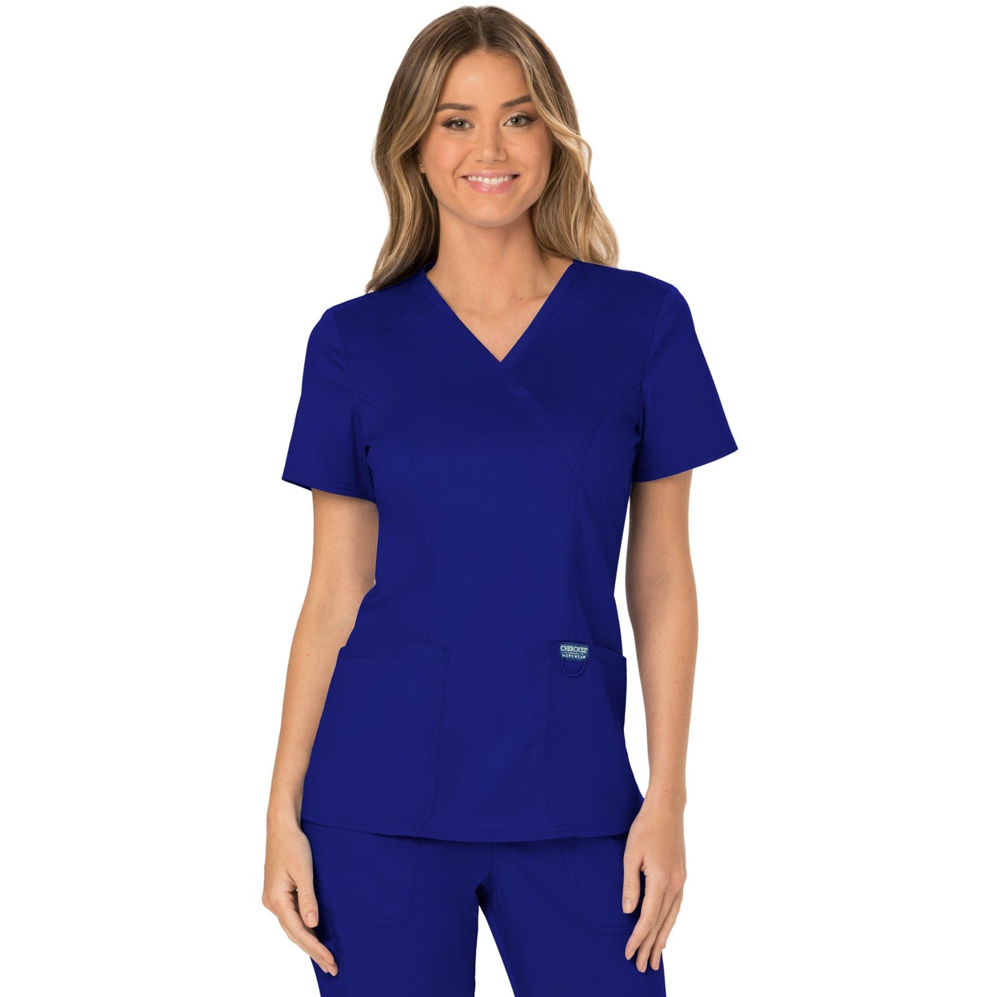 Cherokee Workwear Revolution Women's 2-Pocket Mock Wrap Top